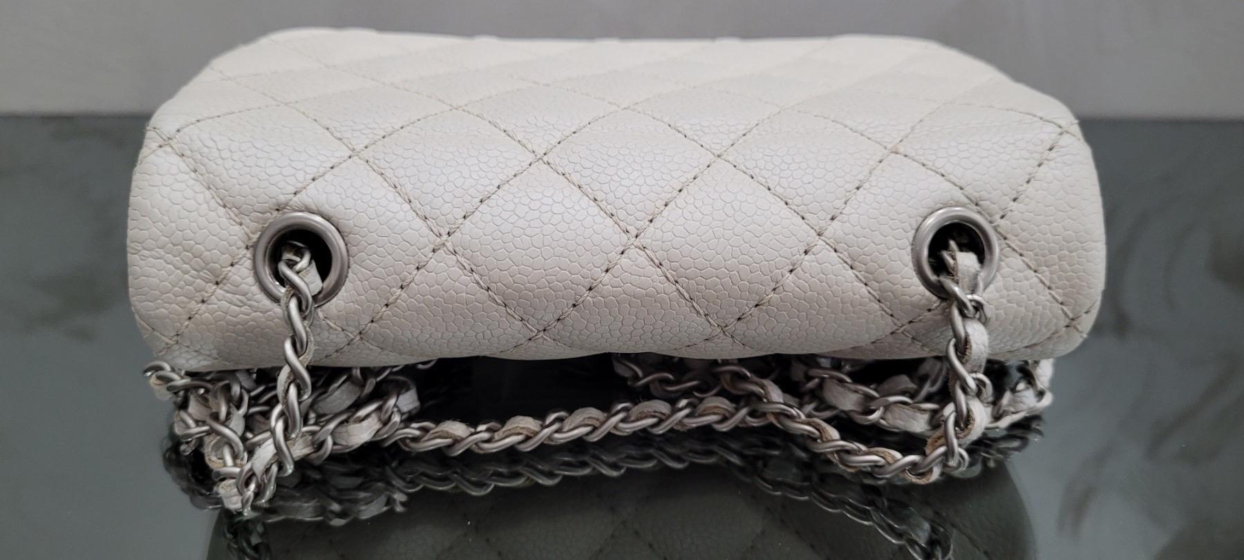 Chanel White Classic Single Flap Quilted Caviar Mini Bag 5