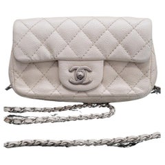 Chanel White Classic Single Flap Quilted Caviar Mini Bag