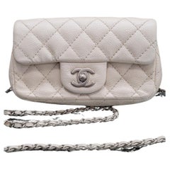 Chanel Mini Bolso Caviar Acolchado Clásico Blanco Solapa Simple