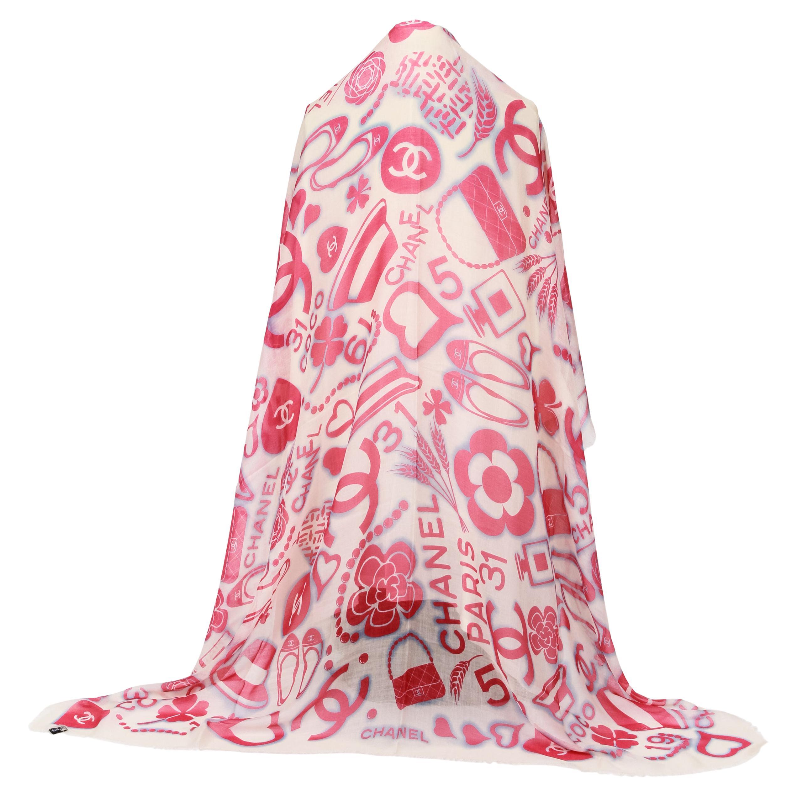 Chanel White Coral Celest Symbols Shawl