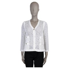 CHANEL white cotton 11S OPEN CROCHET KNIT Cardigan Sweater 40 M