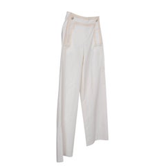 CHANEL white cotton 14C SINGAPORE GROSGRAIN TRIM WIDE Pants 34 XXS