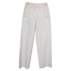 Pantalon large CHANEL en coton blanc, 14C, bordure en gros-grain SINGAPOUR, taille 34, XXS