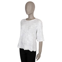 CHANEL white cotton 15C DUBAI FRAYED JERSEY T-Shirt Shirt 42 L