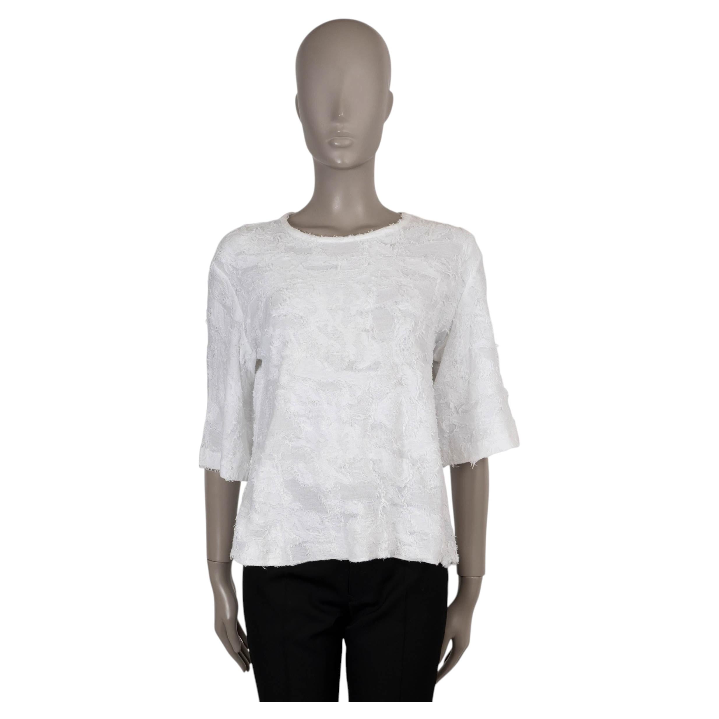 Chanel cotone bianco 15C DUBAI FRAYED JERSEY Maglietta 42 L.