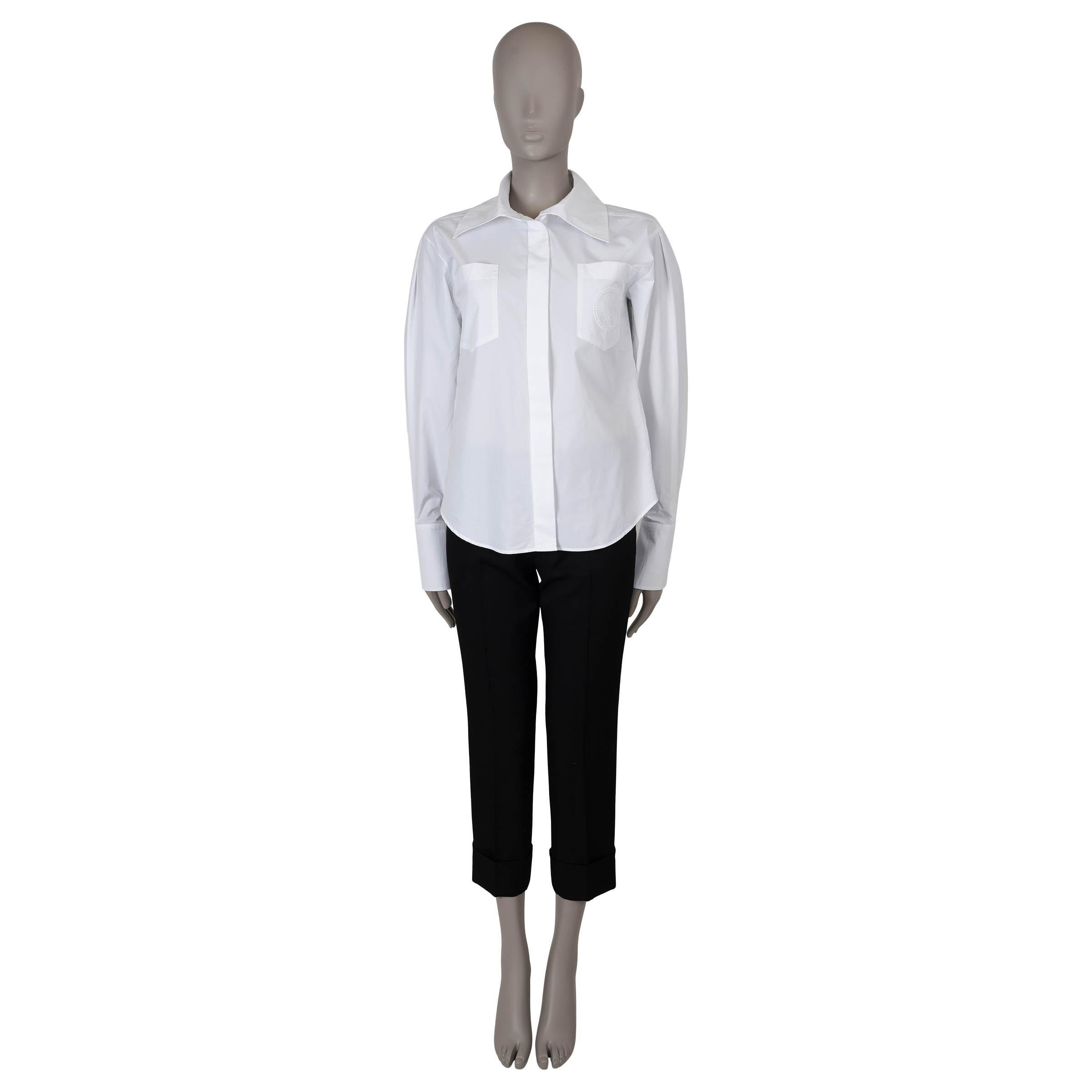 Women's CHANEL white cotton 19C LA PAUSA POPLIN Button-Up Shirt 38 S For Sale