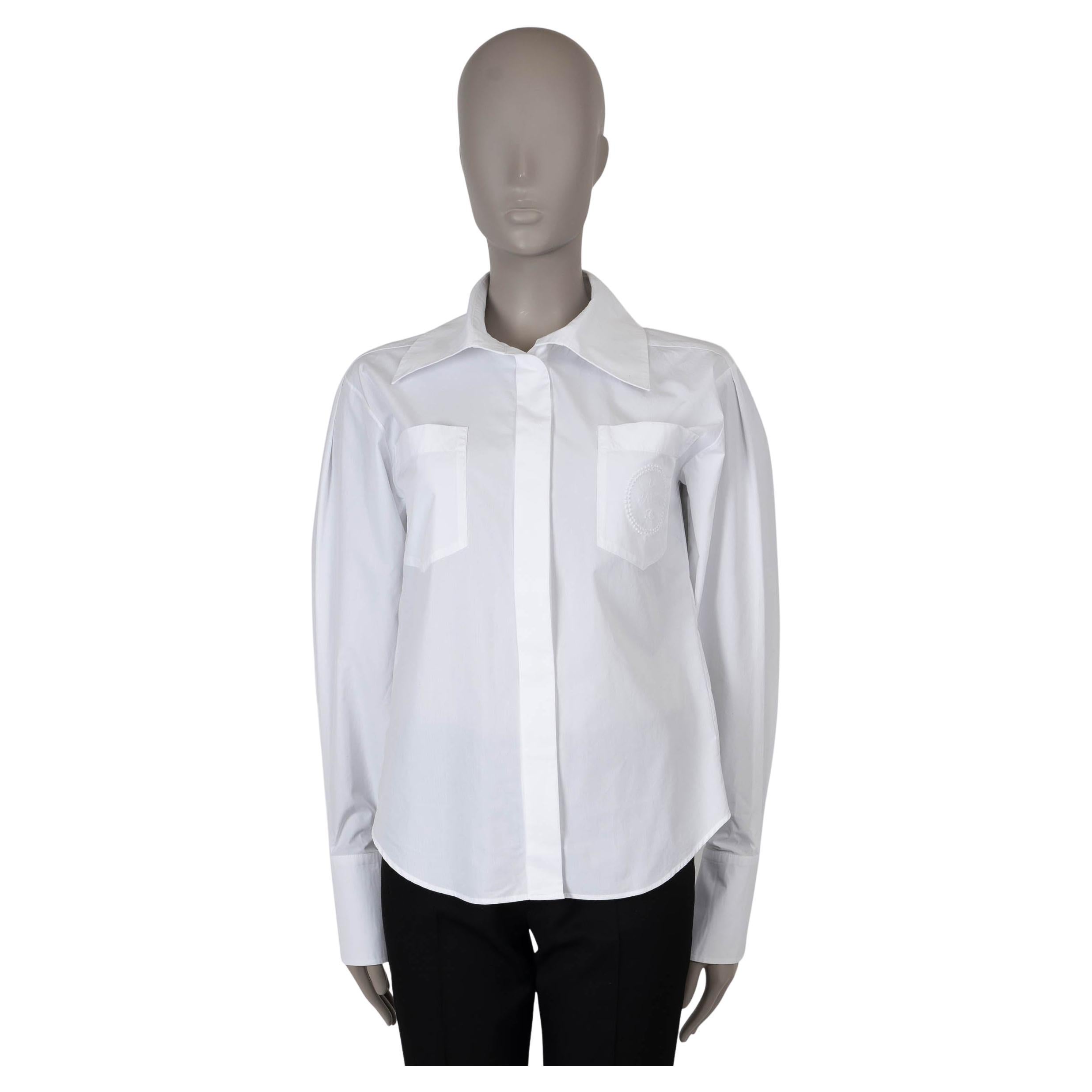 CHANEL white cotton 19C LA PAUSA POPLIN Button-Up Shirt 38 S For Sale