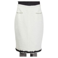 CHANEL white cotton 2009 TWEED STRAIGHT Skirt 44 XL