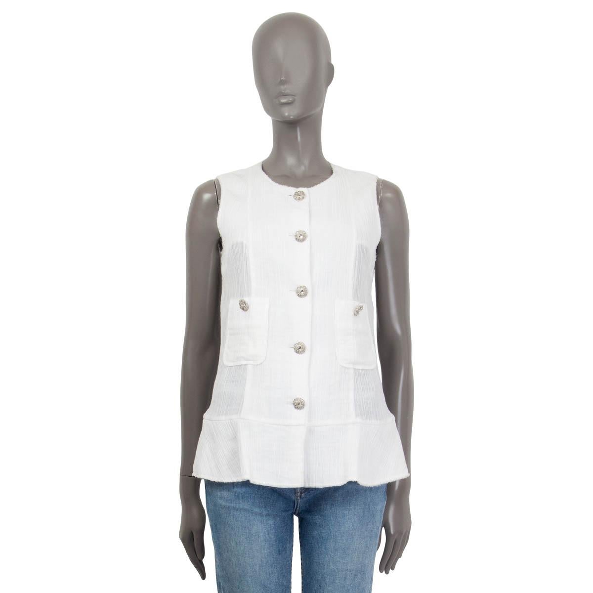 Gray CHANEL white cotton 2012 CRINKLED Sleeveless Blouse Shirt 42 L