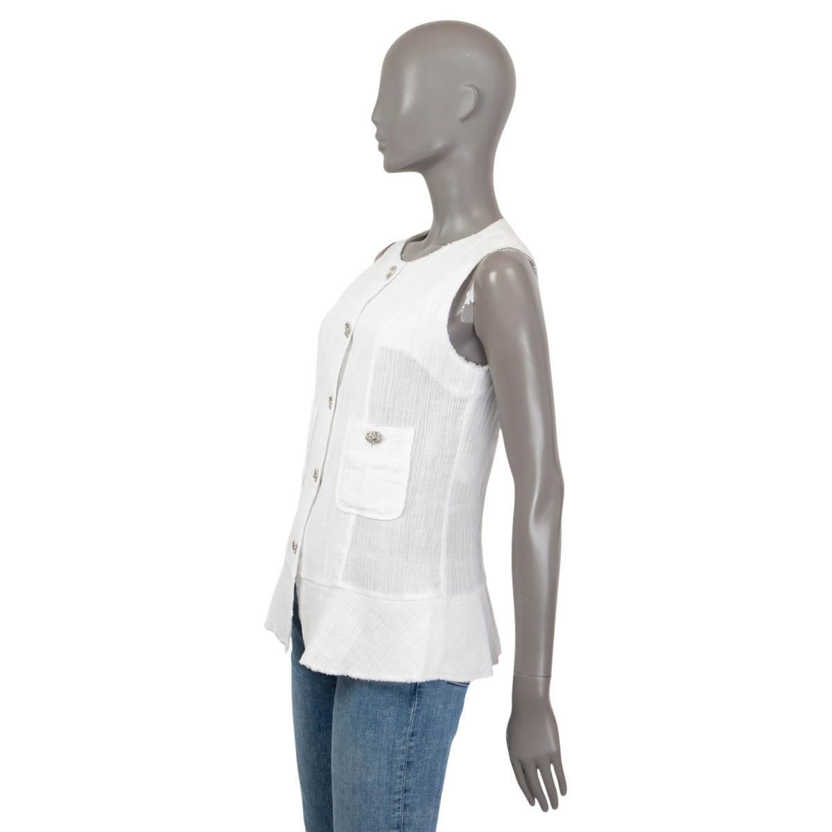 Women's CHANEL white cotton 2012 CRINKLED Sleeveless Blouse Shirt 42 L
