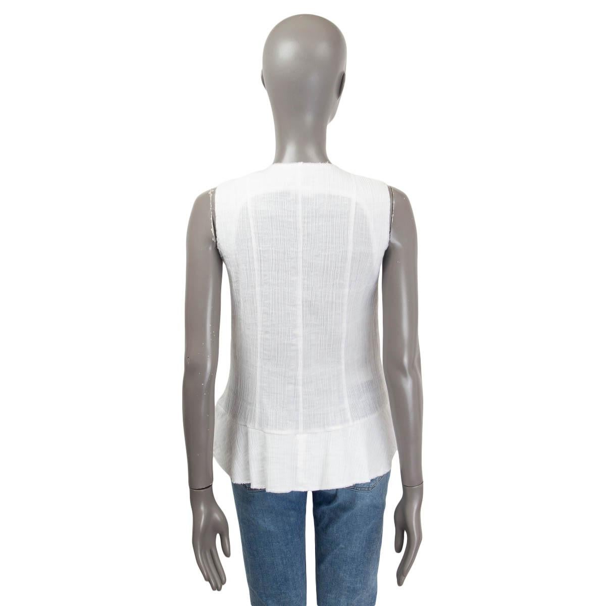 CHANEL white cotton 2012 CRINKLED Sleeveless Blouse Shirt 42 L 1