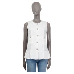 CHANEL white cotton 2012 CRINKLED Sleeveless Blouse Shirt 42 L