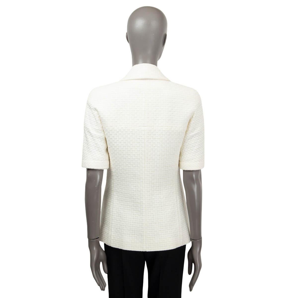 Women's CHANEL white cotton 2014 14C SINGAPORE SHORT SLEEVE DOUBLE BREASTED Jacket 36 XS For Sale