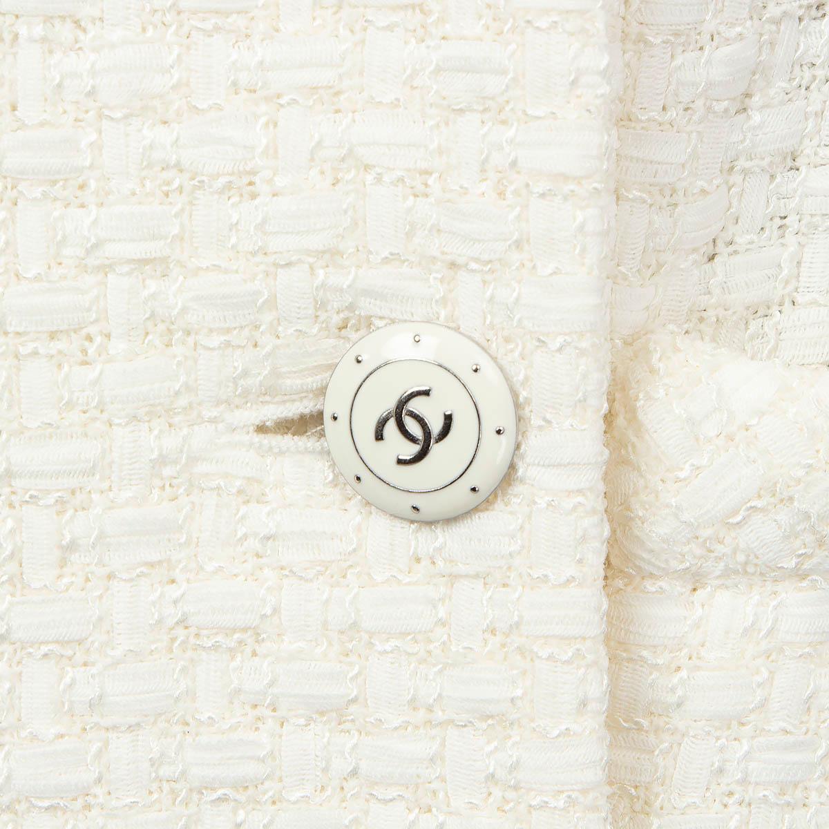 CHANEL white cotton 2014 14C SINGAPORE SHORT SLEEVE DOUBLE BREASTED Jacket 36 XS 1