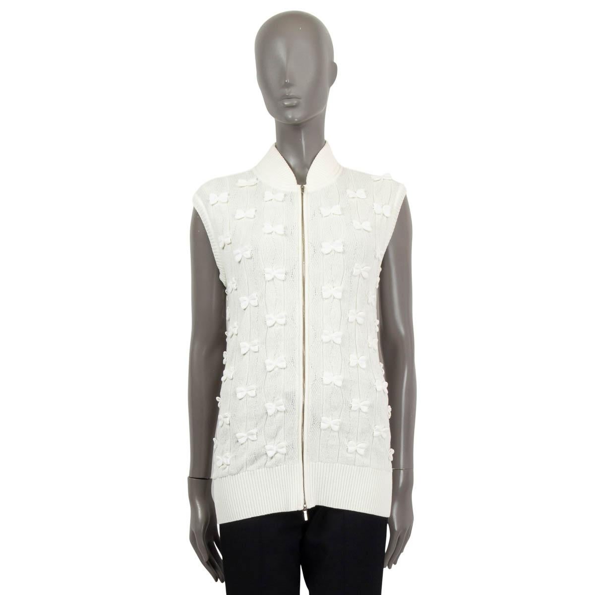 Women's CHANEL white cotton 2014 14S BOW EMBELLISHED KNIT VEST Jacket 36 XS