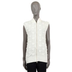CHANEL white cotton 2014 14S BOW EMBELLISHED KNIT VEST Jacket 36 XS
