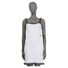 CHANEL white cotton 2014 CHAIN EMBELLISHED KNIT Dress 38 S