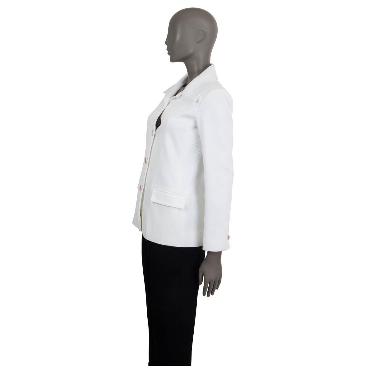 Gray CHANEL white cotton 2015 RIBBED Blazer Jacket 36 XS For Sale