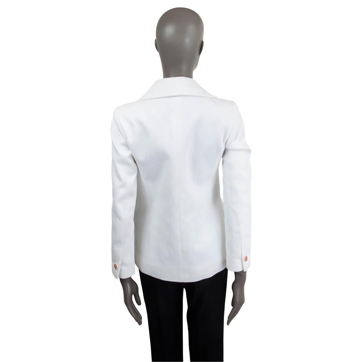 Women's CHANEL white cotton 2015 RIBBED Blazer Jacket 36 XS For Sale