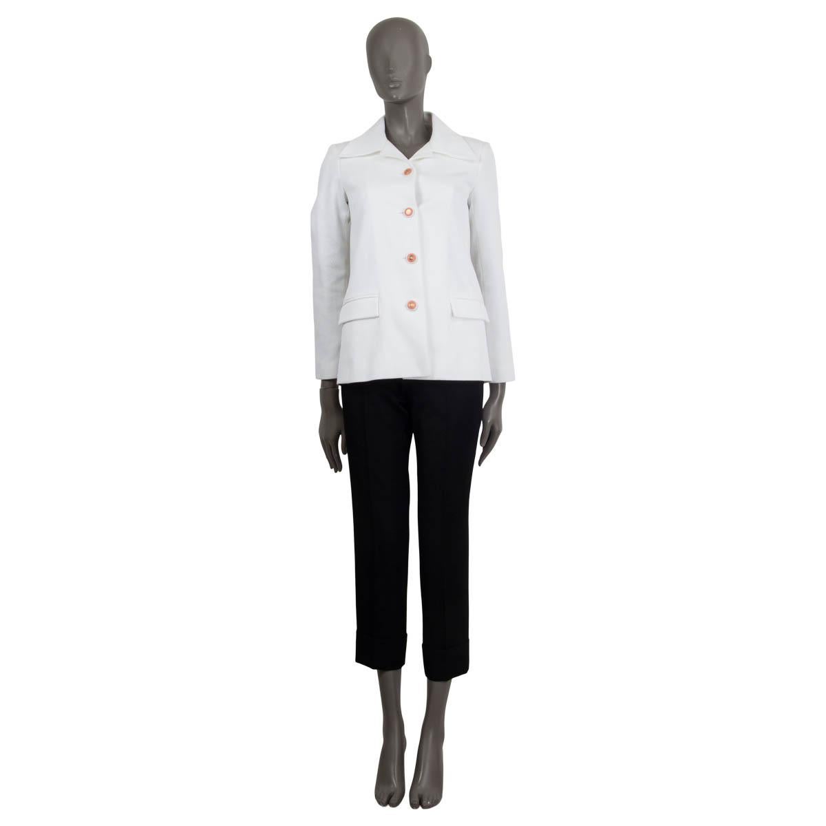 CHANEL white cotton 2015 RIBBED Blazer Jacket 36 XS For Sale 1