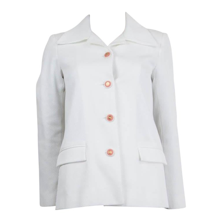 CHANEL giacca blazer in cotone bianco 2015 RIBBED 36 XS