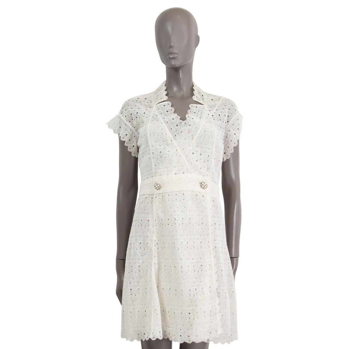 Gris CHANEL White cotton 2016 16C SEOUL CROCHET WRAP Dress 38 S en vente