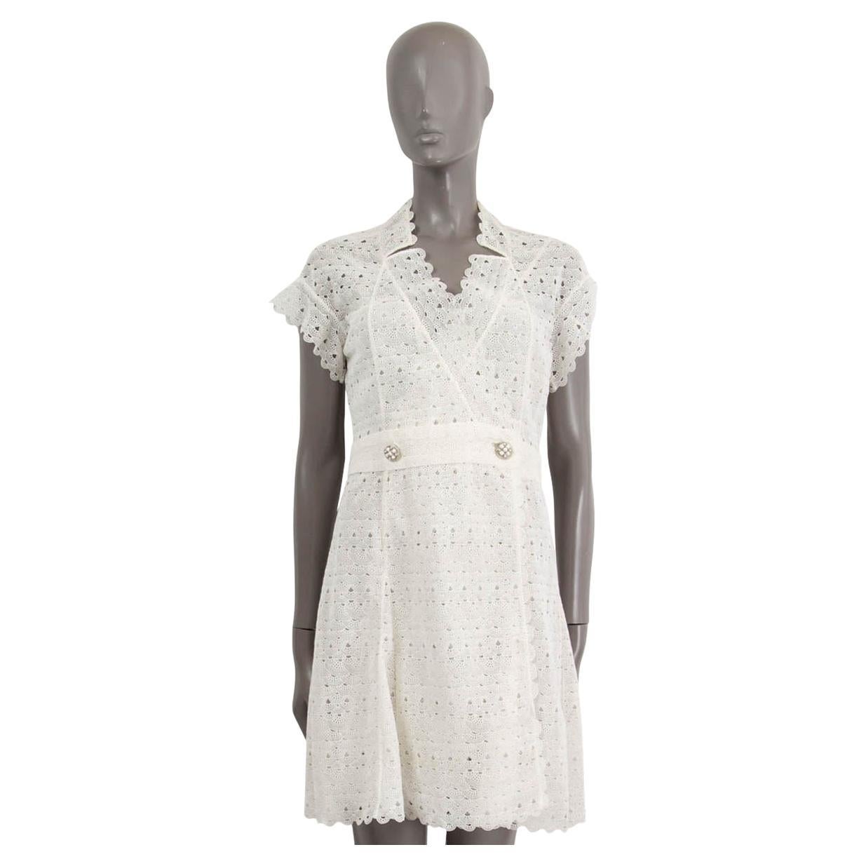 CHANEL white cotton 2016 16C SEOUL CROCHET WRAP Dress 38 S For Sale