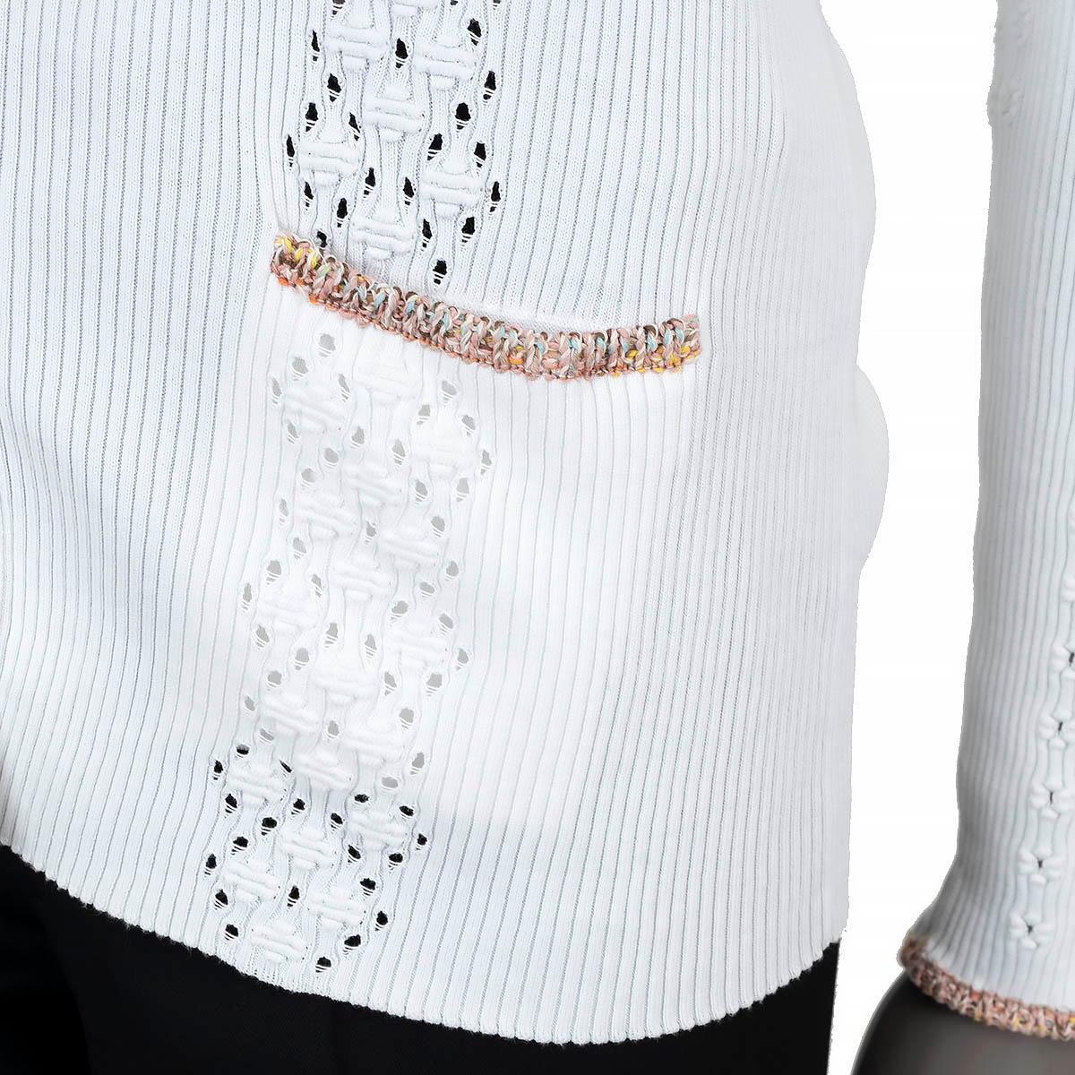 CHANEL white cotton 2017 17C CUBA POINTELLE Cardigan Sweater 36 XS For Sale 2