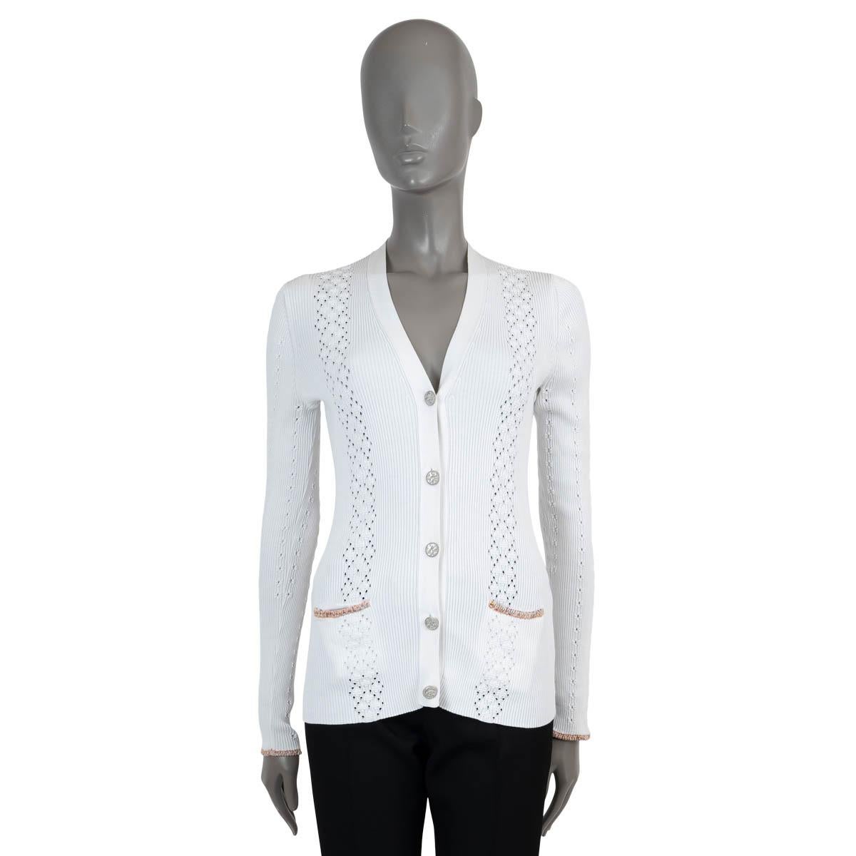 CHANEL white cotton 2017 17C CUBA POINTELLE Cardigan Sweater 36 XS For Sale