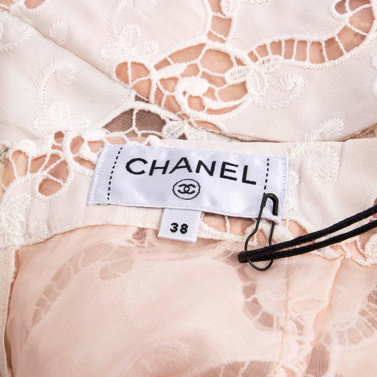CHANEL white cotton 2018 18C GREECE BRODERIE ANGLAISE WIDE Pants 38 S For Sale 1