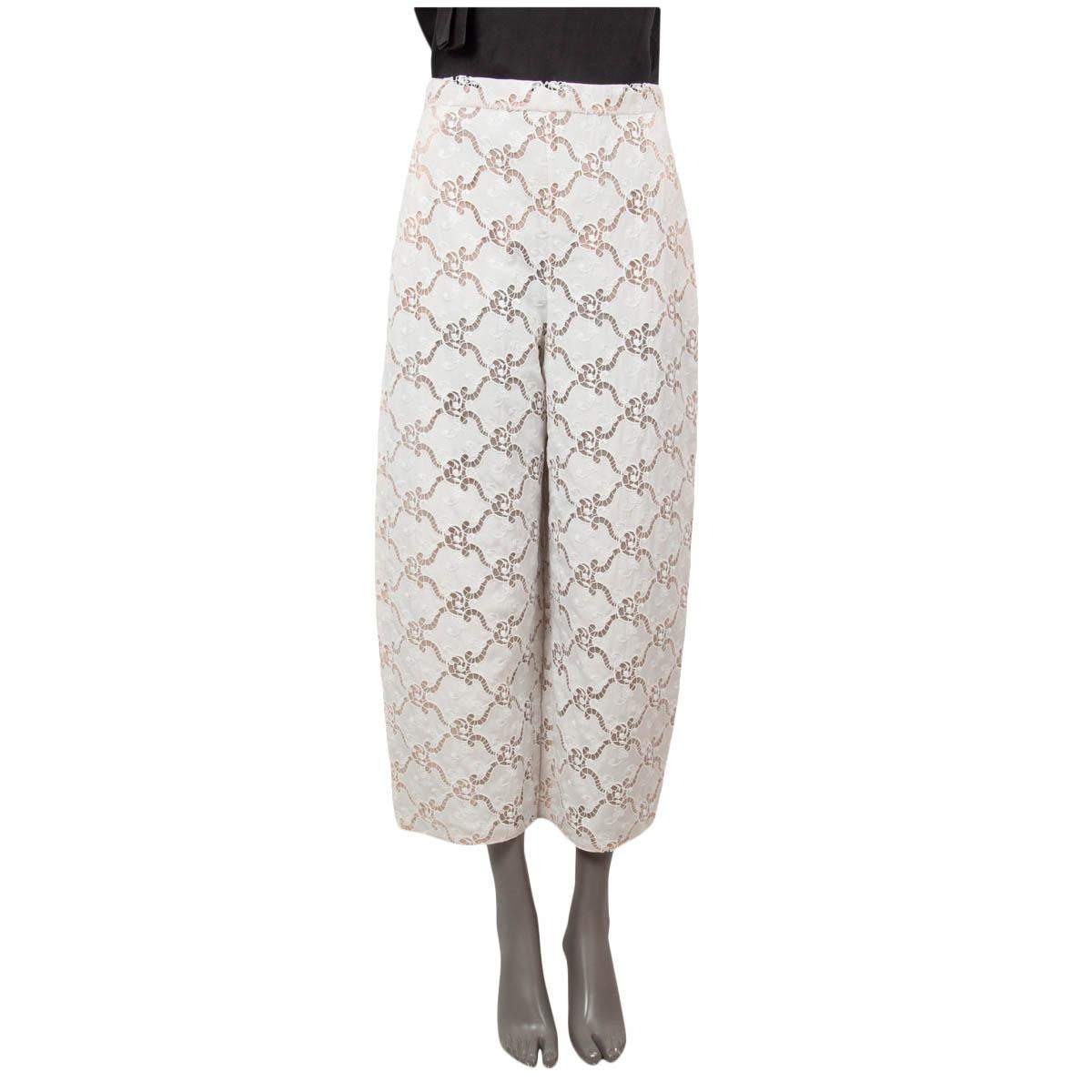 CHANEL Weiße Baumwollhose 2018 18C GREECE BRODERIE ANGLAISE WIDE Pantoletten 38 S