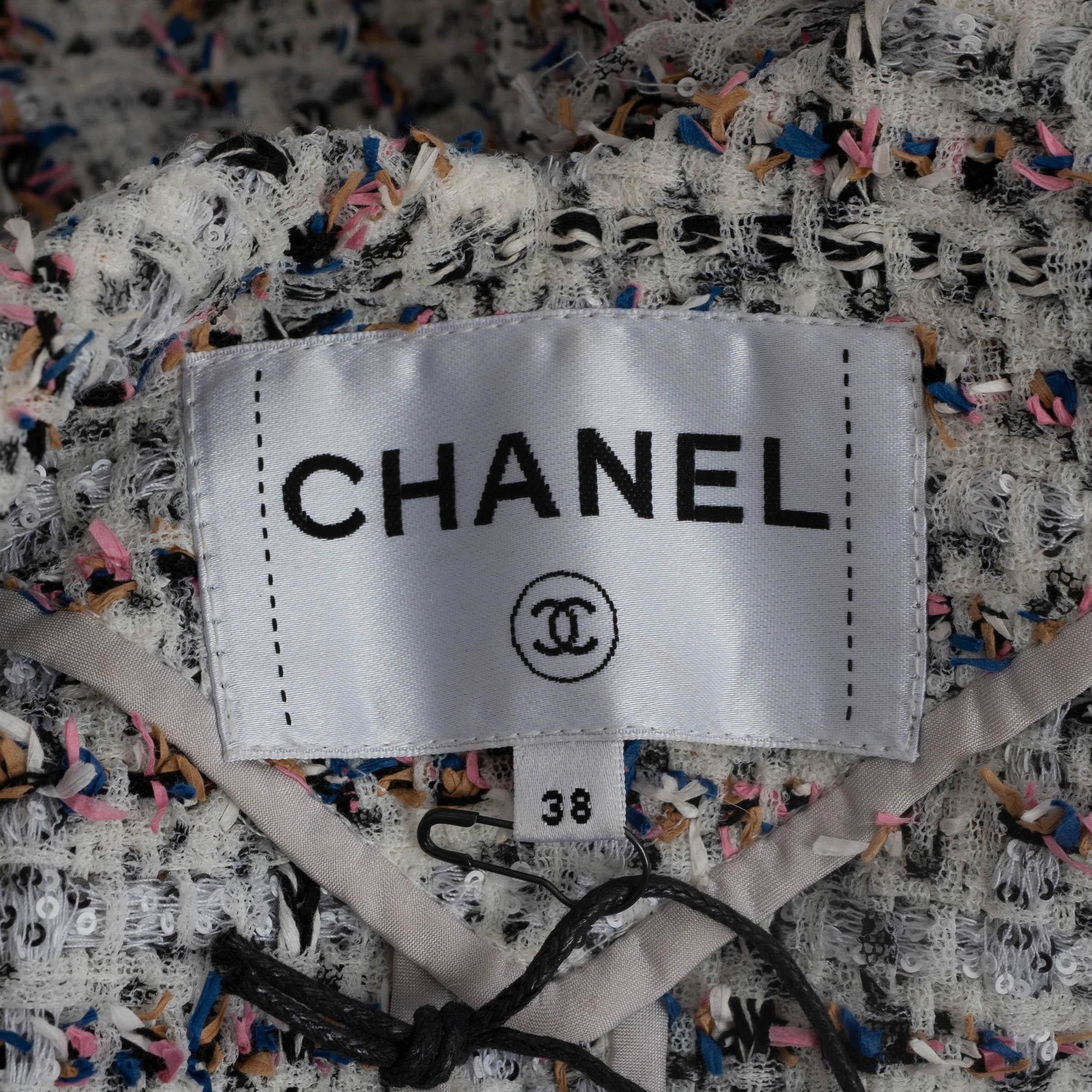 CHANEL white cotton 2018 18C GREECE OVERSIZE SEQUIN TWEED Coat Jacket 38 S in vendita 1