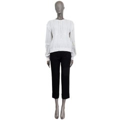 CHANEL white cotton 2018 18P CROCHET TRIM Crewneck Sweater 38 S