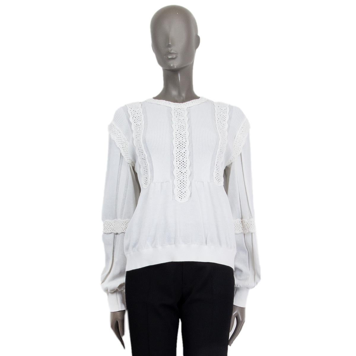 Gray CHANEL white cotton 2018 18P CROCHET TRIM Crewneck Sweater 38 S For Sale