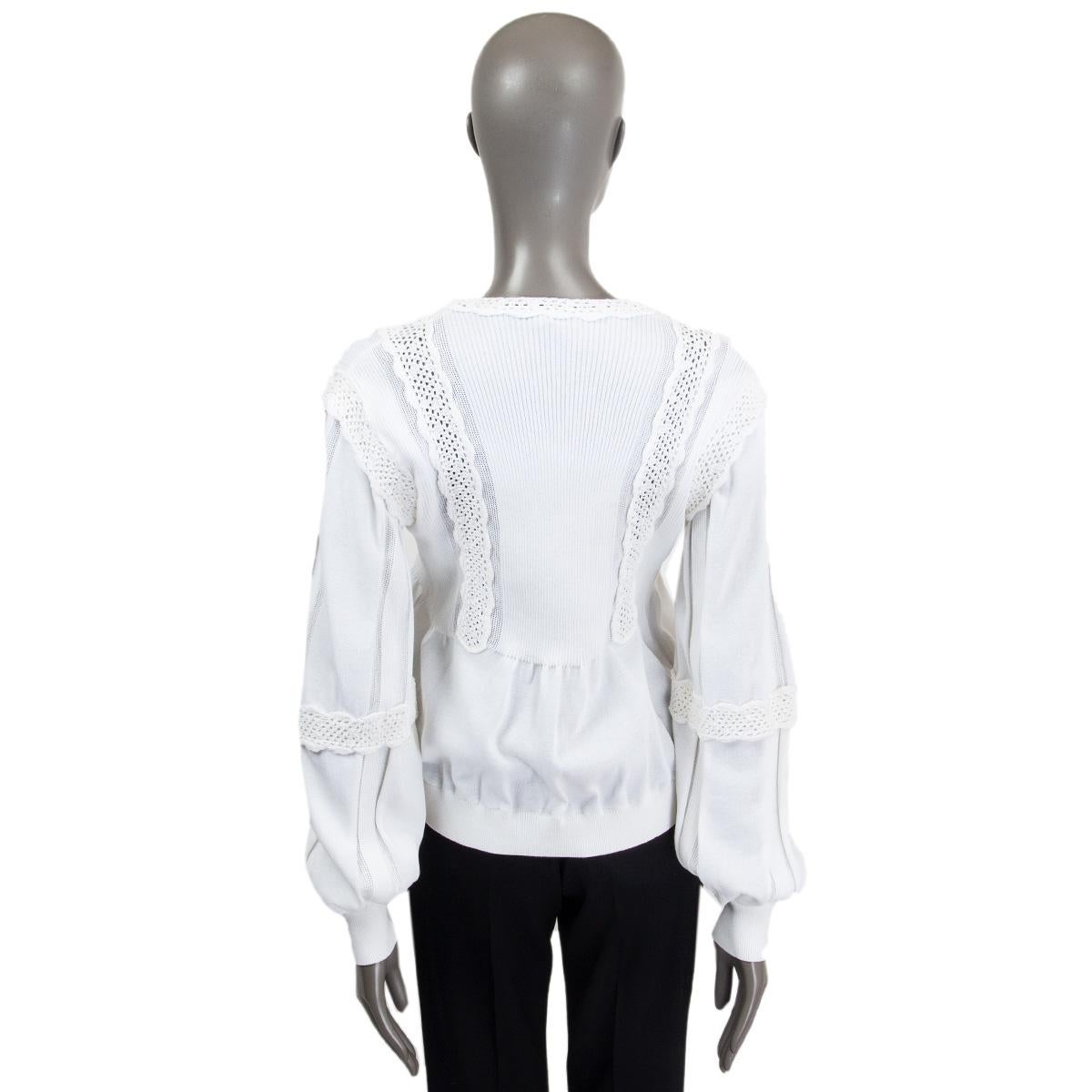CHANEL white cotton 2018 18P CROCHET TRIM Crewneck Sweater 38 S For Sale 1