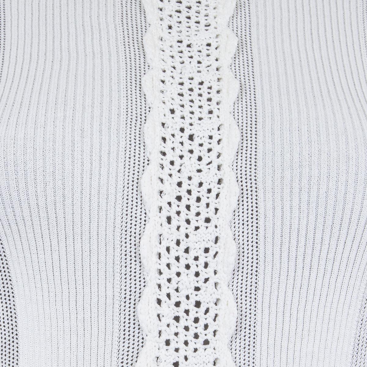 CHANEL white cotton 2018 18P CROCHET TRIM Crewneck Sweater 38 S For Sale 2