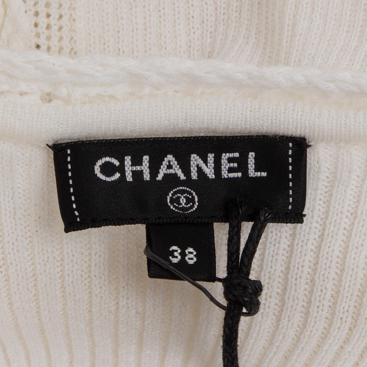CHANEL white cotton 2018 18P CROCHET TRIM Crewneck Sweater 38 S For Sale 3