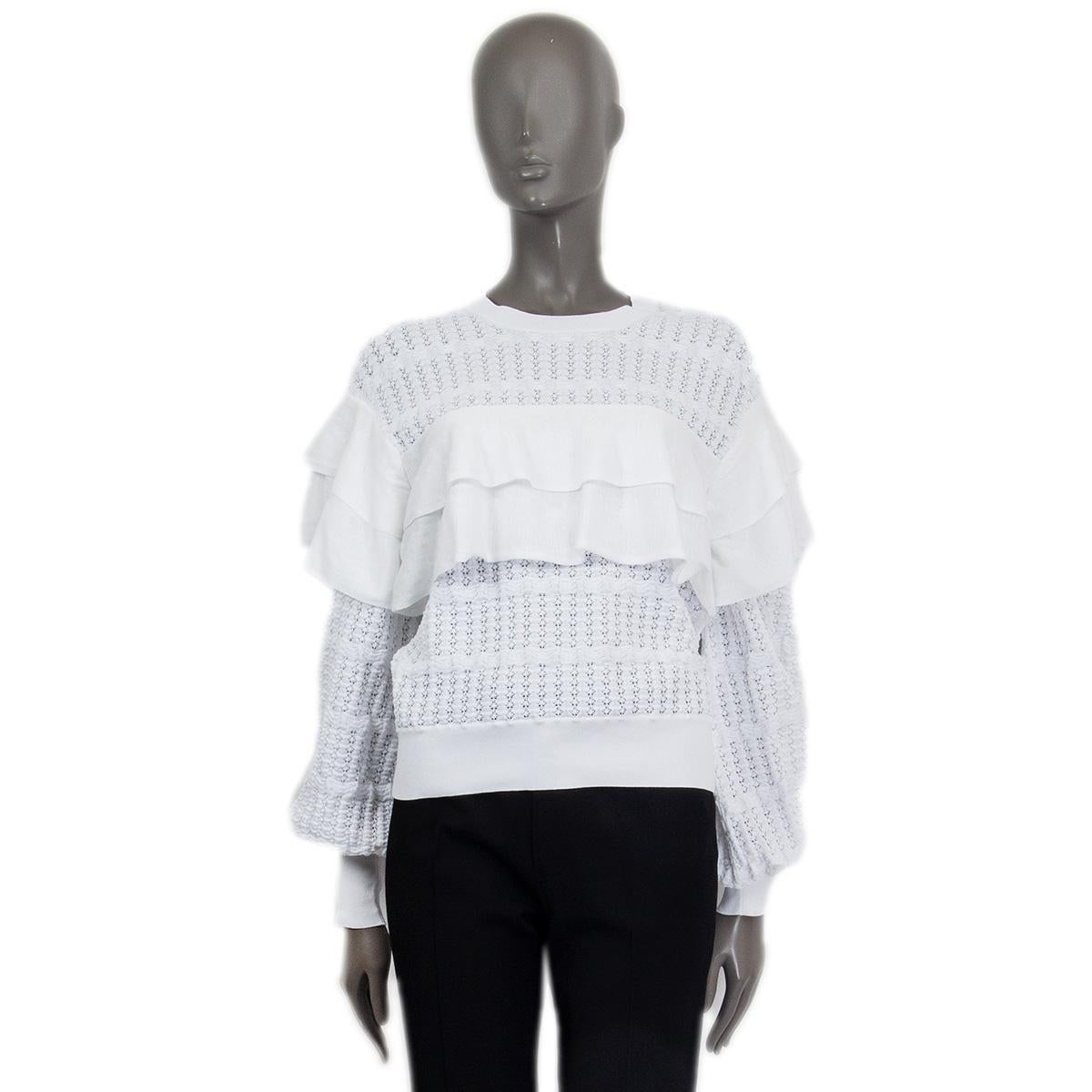 Gray CHANEL white cotton 2018 18P RUFFLED Crewneck Sweater 38 S For Sale