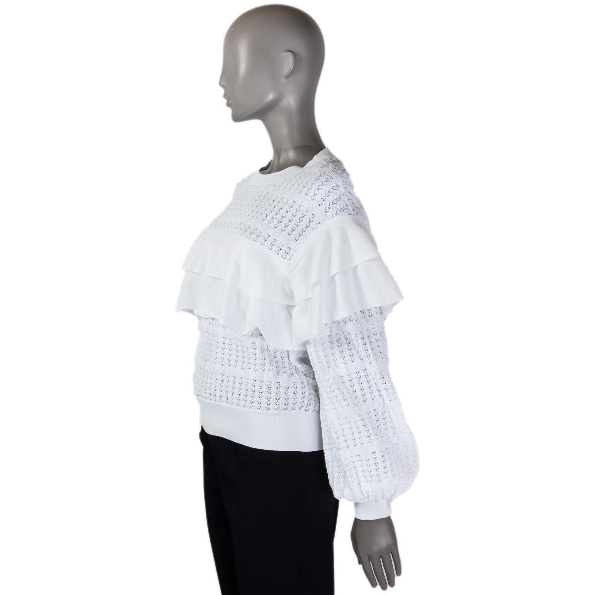Women's CHANEL white cotton 2018 18P RUFFLED Crewneck Sweater 38 S For Sale