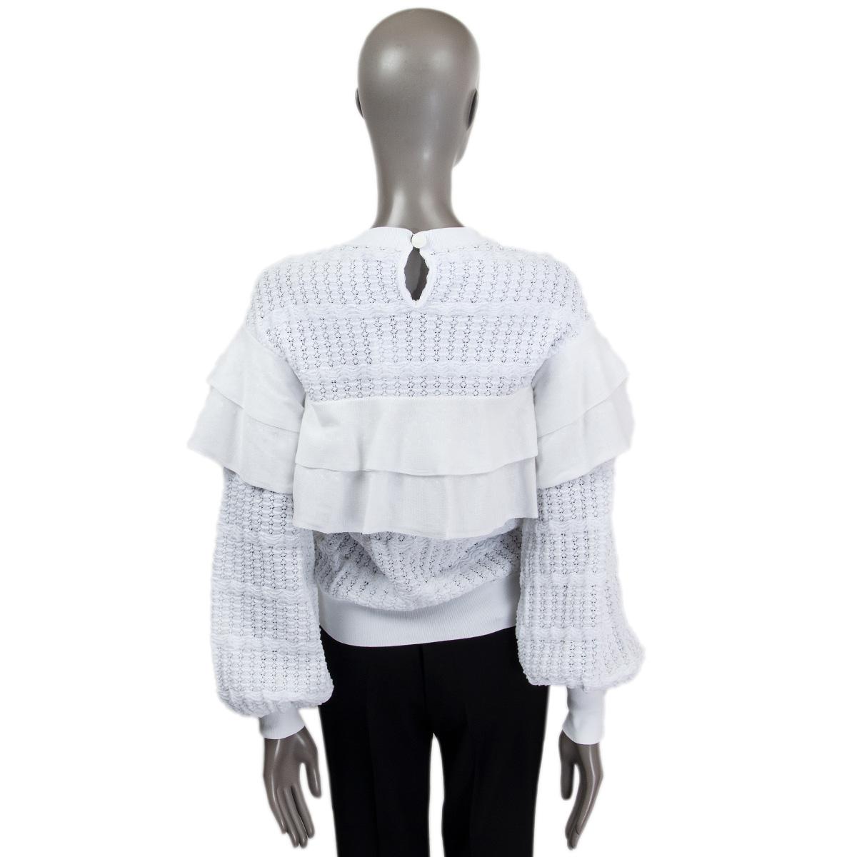 CHANEL white cotton 2018 18P RUFFLED Crewneck Sweater 38 S For Sale 1