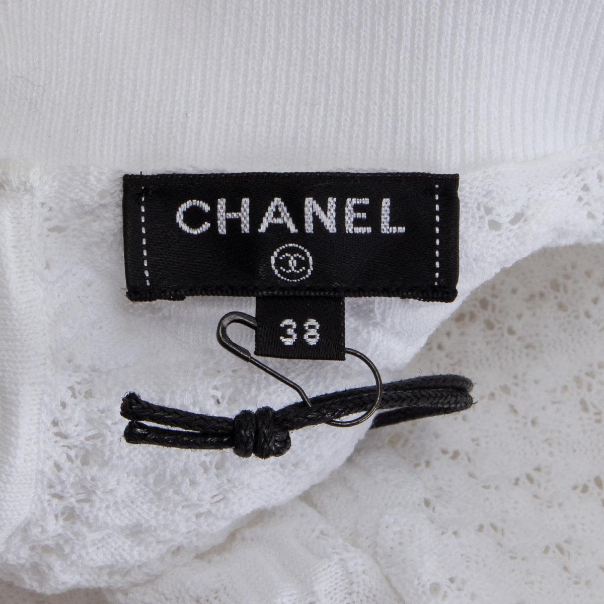 CHANEL white cotton 2018 18P RUFFLED Crewneck Sweater 38 S For Sale 4