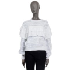CHANEL white cotton 2018 18P RUFFLED Crewneck Sweater 38 S