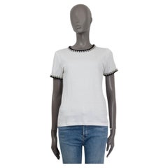 CHANEL white cotton 2018 18S BOUCLE TRIM T-Shirt Shirt 38 S