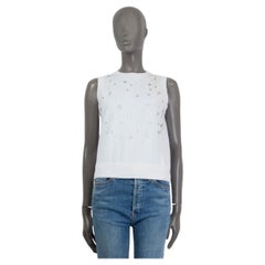CHANEL white cotton 2018 18S RAIN DROP Sleeveless Knit Shirt 36 XS