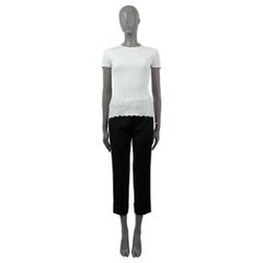 CHANEL white cotton 2018 18S TEXTURED RIB-KNIT T-Shirt Shirt 38 S