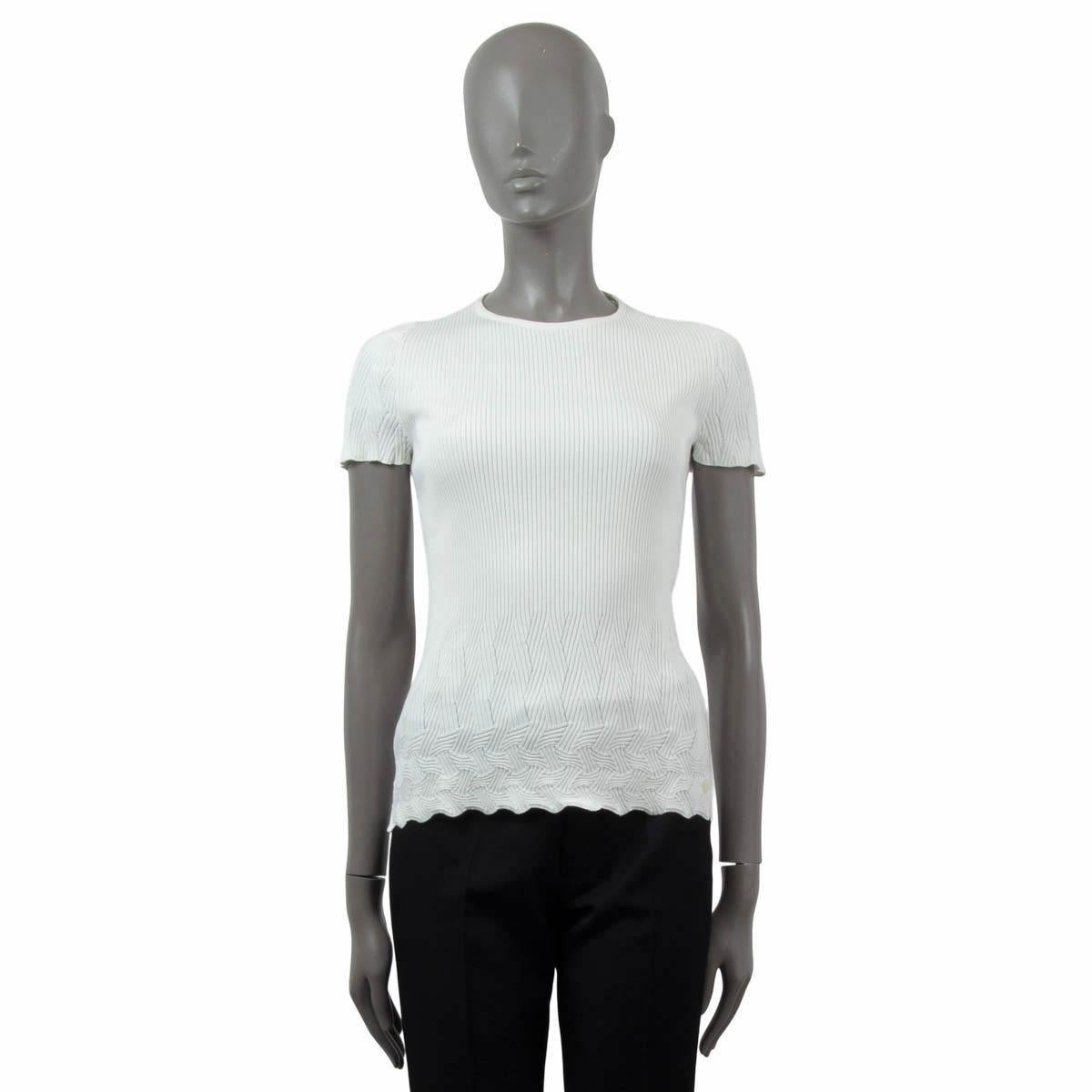 Gray CHANEL white cotton 2018 18S TEXTURED RIB-KNIT T-Shirt Shirt 38 S For Sale