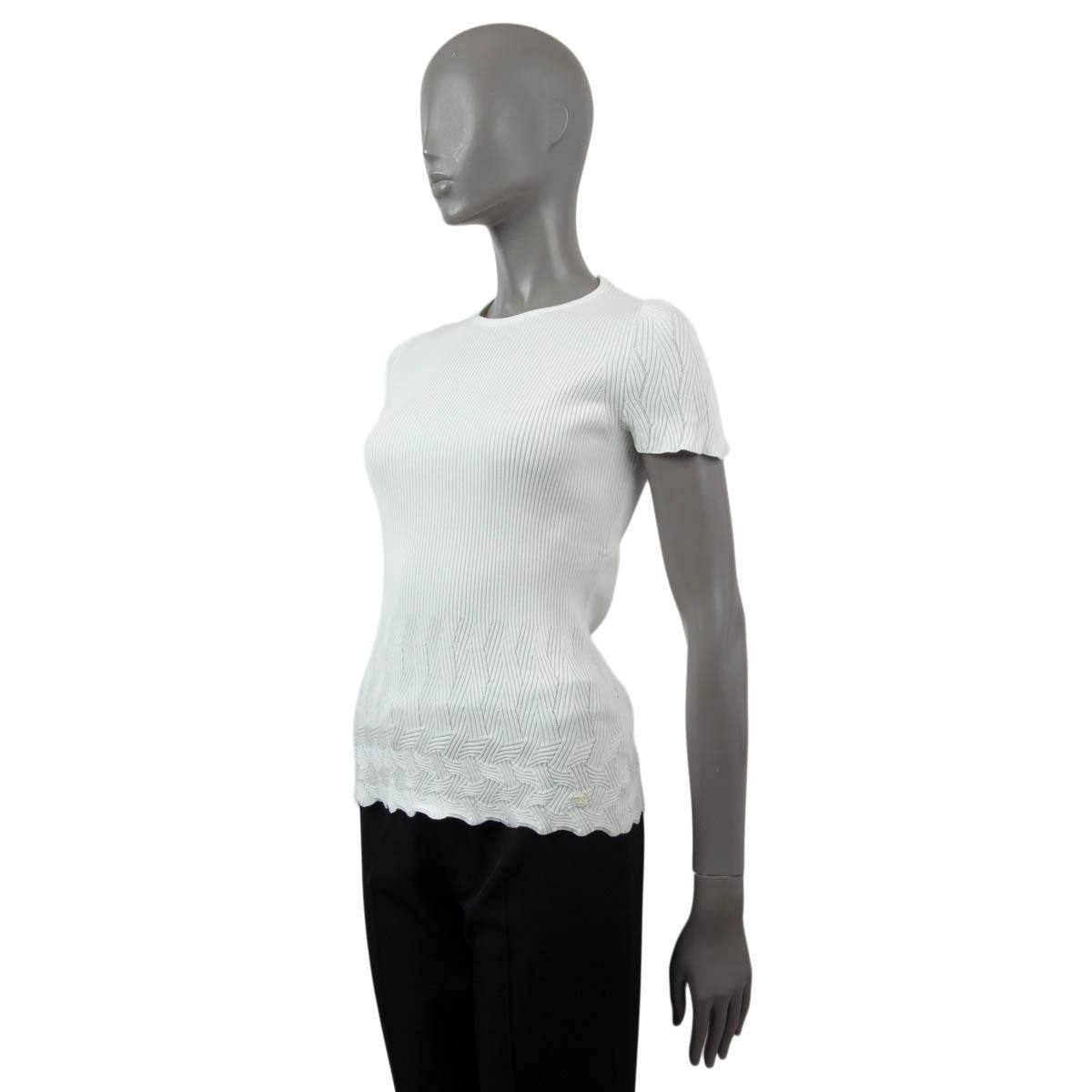 Women's CHANEL white cotton 2018 18S TEXTURED RIB-KNIT T-Shirt Shirt 38 S For Sale
