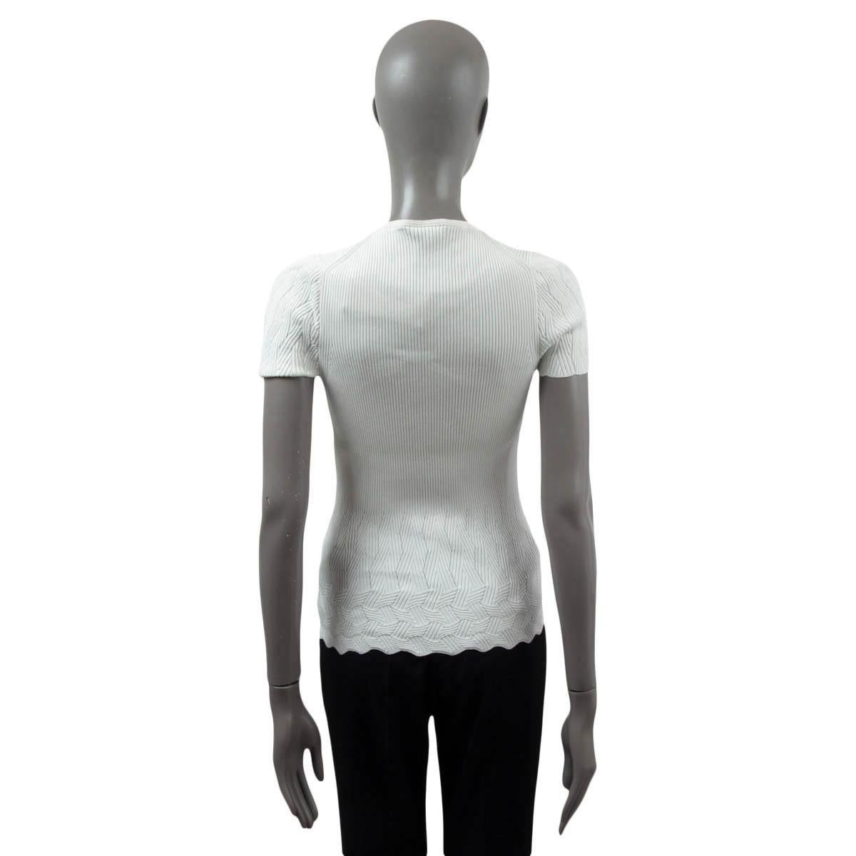 CHANEL white cotton 2018 18S TEXTURED RIB-KNIT T-Shirt Shirt 38 S For Sale 1