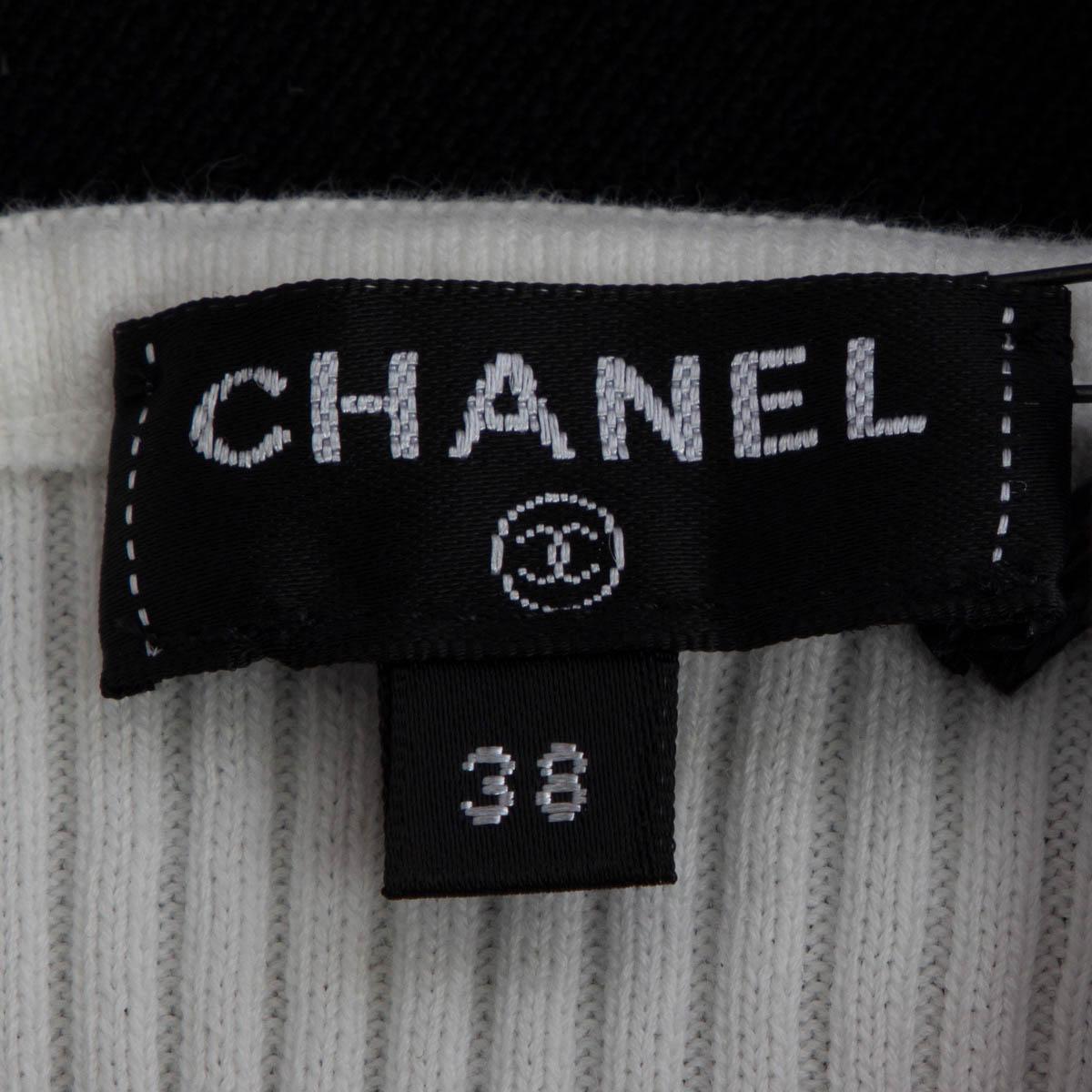CHANEL white cotton 2018 18S TEXTURED RIB-KNIT T-Shirt Shirt 38 S For Sale 3