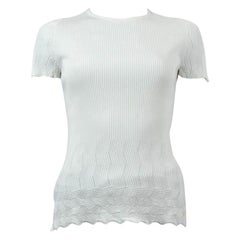 CHANEL white cotton 2018 18S TEXTURED RIB-KNIT T-Shirt Shirt 38 S
